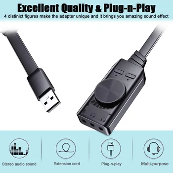 Virtuálny 7.1 Kanálové Zvukové Karty GS3 Black Converter Adaptér, Externý USB Audio 3,5 mm Stereo Headset Pre PC, Notebook Ploche