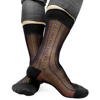 Mens Obleku Nylon Hodváb Ponožky Business Prekladané Vysokej kvality Úplnej Tenké Vidieť Cez Sexy Ponožky Fetish Zber Mužov Ponožky