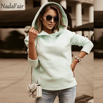 Nadafair Hoodies Ženy 2020 Jeseň Zimné Oblečenie S Kapucňou Žena Mikina Vrecká Voľné Bežné Pevné Nadrozmerné Hoodie