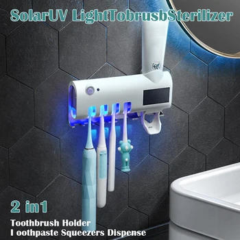 3 V 1 UV Kefka Sterilizátor Kefka Držiteľ Automatické zubná pasta Squeezer Dávkovač Photocatalyst zubná pasta Držiteľ