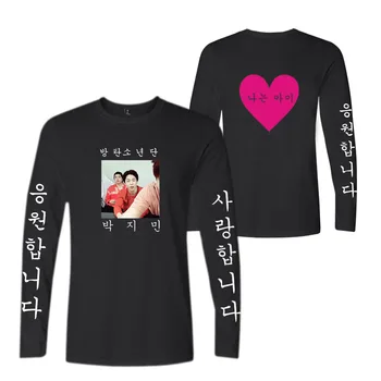 Kpop Bangtan Chlapci T-shirt kórejskej abecedy tlač okolo bežné mužov a ženy, dlhý rukáv T-shirt