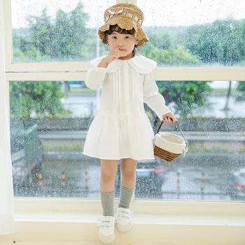 Jar Childrenswear Nové Bavlna Dvojvrstvové Golier šaty Deti obliekať Dievčenské Princezná šaty
