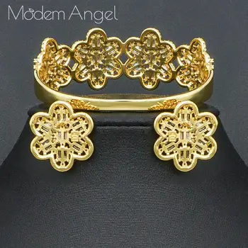 ModemAngel Jemné Kvetinové Cubic Zirconia Zlatá Farba Luxusných Šperkov Náhrdelník Náramok Náušnice Prsteň