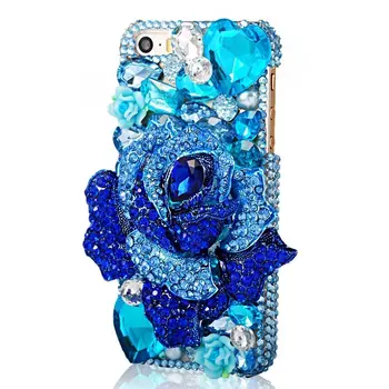 Modré Kvety Telefón puzdro pre IPhone 12 Pro Max XS XR X PU Kože 3D Diamond Drahokamu Kryt Telefónu, pre IPhone 12 Mini 8 7 Plus