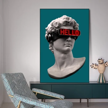 Zábavné Umenie David Plastika s VR Okuliare Wall Art Plátno Plagáty A Vytlačí Abstraktné David Plátne, Obrazy na Stenu Obrázky a Decor