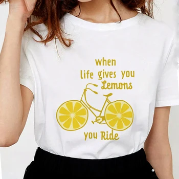 Citrón Šišku Cyklistické tričká ženy Mäkké Bavlnené Vtipné tričko Zdravé jazda grafické tees Ženy biele Topy