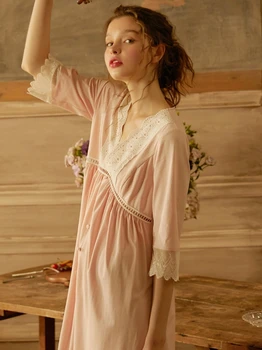 Nightgowns Žena Vintage Štýl, Dámske Sleepwear Šaty Letné Krátky Rukáv, Ružová, Biela Bavlna Nightdress