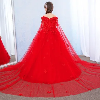 Doprava zadarmo Červený dlhý sprievod šaty pre dievčatá Vestido infantil festa Kvetinové šaty