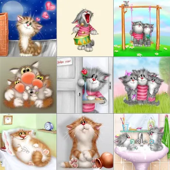 Humor 5D DIY Plné Námestie Diamond Maľby Zvierat Kreslených Mačka 3D Diamond Výšivky Cross Stitch Mozaiky Vyšívanie Domova