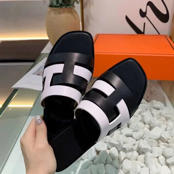 VALLU 2020 nové kožené sandále a papuče žena letné nosenie ploché dno móda