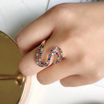 Kinel Nových Prírastkov 585 Rose Gold Farebné Zirkón Rainbow Krúžok Geometrické Vlne Prsta Prstene pre Ženy, Svadobné Šperky Crystal Darček