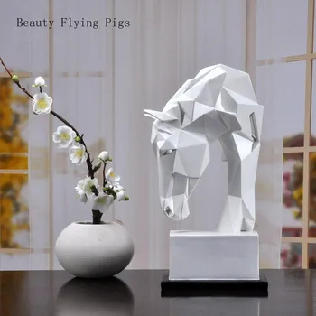 Geometrické Živice zvieracie Figúrky Koňa hlavu Sochy Moderného Domova obývacia izba Abstraktné Remesiel Office Desktop Ornament
