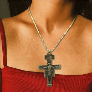 Ženy Retro Saint St Františka z Assisi Tau San Damiano Kríž Náhrdelník Katolícky Kríž Tribal Svadobný Dar Punk Rock Celebrity