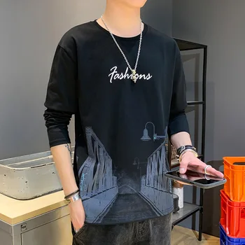 Pánske s Dlhým rukávom Vytlačené T-shirt O-krku Voľné Príčinné Muži T-shirt 2020 Nové Jeseň Mládež T Shirt Harajuku Streetwear Topy Čaj