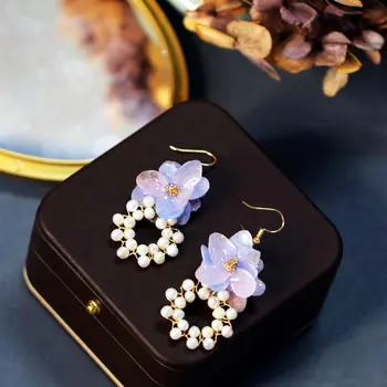 SINZRY 2020 nové pôvodné prírodné perly sušené kvety sweety lete ručné dámske náušnice kvapka elegantné šperky