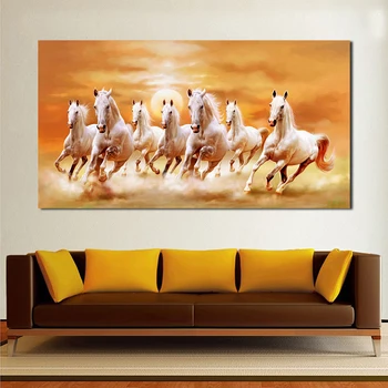 JQHYART Sedem Beží Biely Kôň Zvieratá Domova Obrazy Na Plátne Plagáty a Vytlačí Moderné Nástenné Obrázok Pre Obývacia Izba
