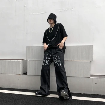 UNCLEDONJM Ghost cargo nohavice Tlačidlo na Strane japonský módny čierne nohavice mužov Voľné hip hop streetwear vintage nohavice ED945