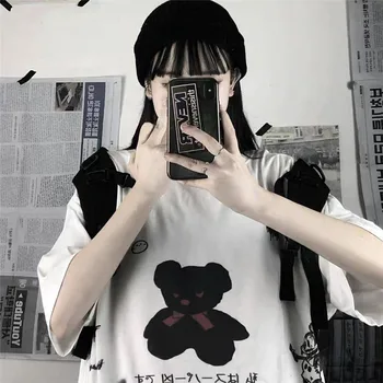 Japonsko Šedé Tričko Streetwear Voľné Letné Tričko Ženy Harajuku Punk Krátke Rukávy T-košele, Topy Tee Hip Hop Voľné Tričko Dievčatá