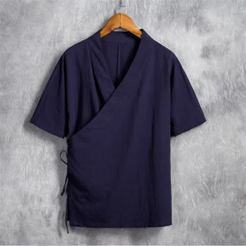 Muži Bavlnená posteľná Bielizeň Krátky rukáv Kung Fu Tričko Classic Čínsky Štýl Tang Oblečenie Veľkosť M-6XL