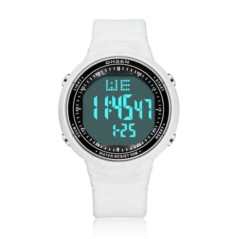 OHSEN Digitálny LCD Šport Mužov Náramkové hodinky Relogio Masculino 50M Nepremokavé Dátum Gumy Módne Biele Vonkajšie Športové Hodinky Darček