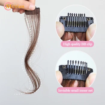 MEIFAN 25-35 CM Prírodné Neviditeľné False predlžovanie Vlasov Clip na Prednej Strane Rany pre Ženy s Falošnými Fringe Hairpiece Rany