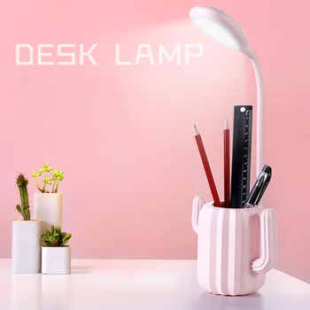 LED Kaktus Stôl Svetlo Ochrana Očí Stmievateľné Lampa s Držiak na Pero pre Office Čítanie DU55