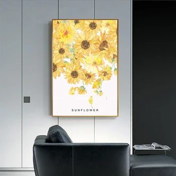 Nordic Štýl Plátno na Maľovanie Kvet Plagáty a Vytlačí Akvarel Slnečnice obrazov na Stenu pre Obývacia Izba Cuadros Domova