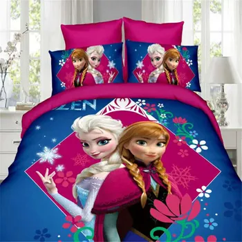 Fialová Mrazené Elsa a Anna posteľná bielizeň Sady pre Deti Obliečky Posteľou napínacie prestieradlá Dievčatá Domov Bielizeň Jeden prehoz cez posteľ 3-4 ks