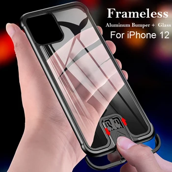 Frameless Shockproof Kovové puzdro Pre iPhone 12 Mini 12 Pro MAX Coque Tvrdeného Skla Kryt Hliníkový Bumper Pre iPhone 11 Pro Prípade