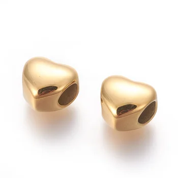 10pcs 304 Nerezovej Ocele Srdce Európskej Veľký Otvor Zlaté Korálky pre šperky, takže Náramok Príslušenstvo,diery: 5 mm