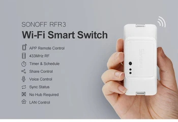 SONOFF RFR3 Smart Home WIFI RM 433Mhz 10A 100-240V DIY Smart VF Spínača Ewelink APLIKÁCIE Kompatibilné s Alexa Domovská stránka Google