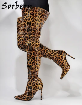 Sorbern Leopard Hnedé Patent Boot Unisex Široký Fit Stehna Návrhár Obuvi Ženy, Luxusné 2020 Poukázala Prst Vysokým Podpätkom Vlastné Farby