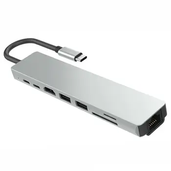 8 v 1 s rozhraním USB 3.0 vysokorýchlostné Porty Typ-C Rozbočovač Usb-C Až 4K 60HZ HD Notebook HD Prenos Dát v Sieti Kancelárske Nástroje