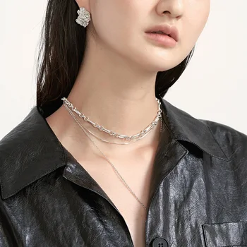 Európska šperky 925 sterling silver hrubé reťaze bold jednoduchý náhrdelník Bold Reťazca Choker online celebrity model matching