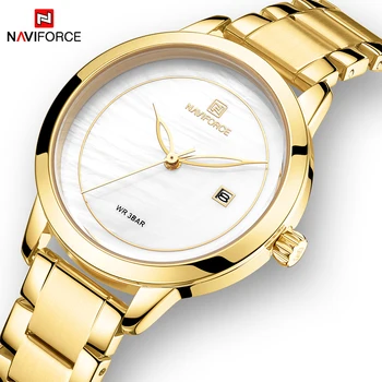 NAVIFORCE Luxusné Značky Gold Ženy Sledujte Fashion Elegantné Dámske Náramkové hodinky Bežné Quartz Hodinky Dievčatá Náramok Nepremokavé Hodiny