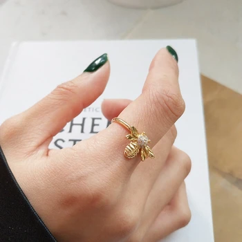 Bee 925 sterling silver gold color nastaviteľné krúžky jednoduchý módny dizajn roztomilý prstene pre ženy romantické kúzlo, jemné šperky