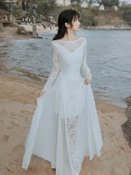 Dámske Šaty Šifón Čipky Svadobné Šaty, šaty, marie 2020 morská víla nevesta šaty biele šaty elegantné vestido de noiva WED90590