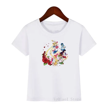 Vogue Anime Sailor Moon cartoon print t shirt dievčatá graphic t shirt deti oblečenie letné topy pre dievčatá kawaii biele tričko