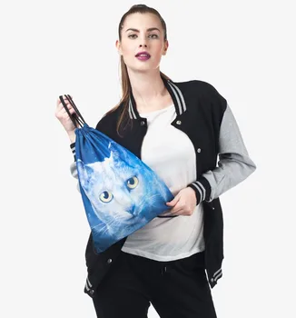 Batoh Šnúrkou Taška 3D Tlač mačka Ženy muži každodenné Bežné Mochila batohu Feminina zväzok vrecko na lano Dokument tašky nové