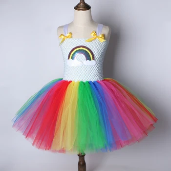 Dievčatá Fantázie Rainbow Candy Cosplay Kostým Šaty pre Deti detský Halloween Karneval Party Farby Dúhy Sladké Šaty, plesové Šaty