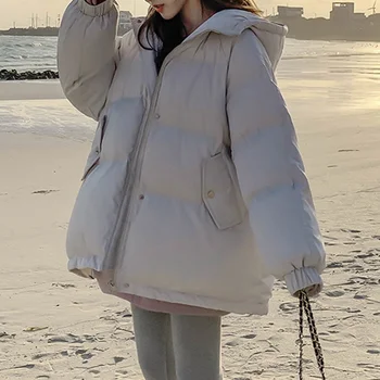Ženy Zimné Kabáty 2020 Kórejský Zimná Bunda S Kapucňou Bavlna Hrubá Vetrovka Nadrozmerné Voľné Bundy Pre Ženy