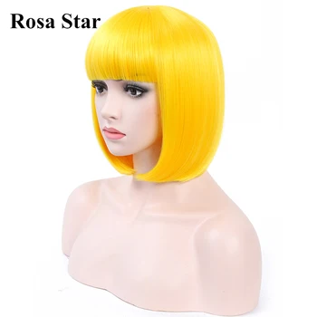 Rosa Star Syntetické Bob Farebné Parochňa S Ofinou Žiaruvzdorné Cosplay Kostým Parochňu 18 Farby