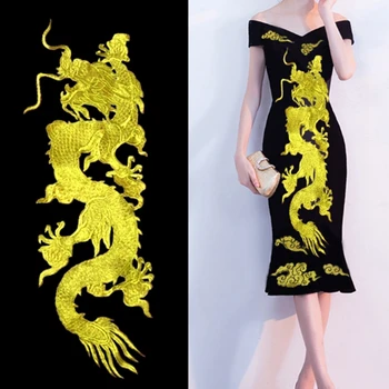 Veľké Zlaté Čínskeho Národa Dragon Zlaté Nite na Výšivky Šiť Na Škvrny Nášivka DIY Čipky Oblečenie Príslušenstvo