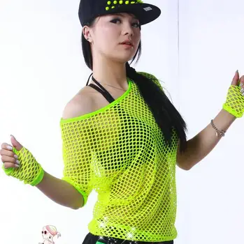 #3368 2016 Lete Neon t košele Hip hop Ženy Oka hornej Outwear Fáze dancewear ženy Neon Sexy oblečenie Móda Punku Harajuku