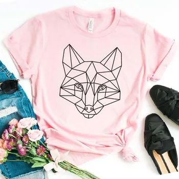Geometrické fox Tlač Ženy tričko Bavlna Lumbálna Funny t-shirt Dar Pani Yong Dievča Top Tee Kvapka Loď ZY-439