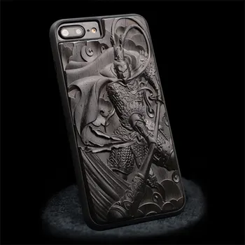 Luxusné Vyrezávané 3D Stereo Eben Dreva puzdro pre iPhone 7 TPU Úplný Ochranný Zadný Kryt Telefónu púzdra Pre iPhone 7 plus 8 6 6 plus