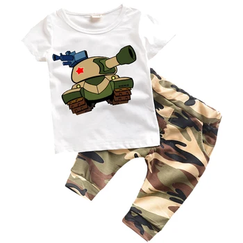 Letné Baby Chlapci Oblečenie Stanovuje Nové Deti 2 ks Krátke Rukávy T-Shirt Batoľa Vyhovuje Kamufláž Šortky detské Oblečenie JF01