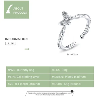Bamoer Motýľ Prst Prstene pre Ženy Nastaviteľné 925 Sterling Silver Ring 2020 Jar Novej Kolekcie Fashion Bijoux SCR634