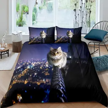 Vtipné Mačku posteľná bielizeň Nastaviť Kráľovná 3D Roztomilý Vytlačené Perinu Obliečky 2/3ks domáci Textil, Luxusný Vysoko Kvalitný prehoz cez posteľ