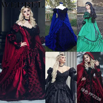 WEPBEL Ženy Viktoriánskej Gotické Šaty Fantasy Šaty Cosplay Kostým Vintage plesové Šaty, Dĺžka Podlahy Maxi Šaty Večerné Party Šaty